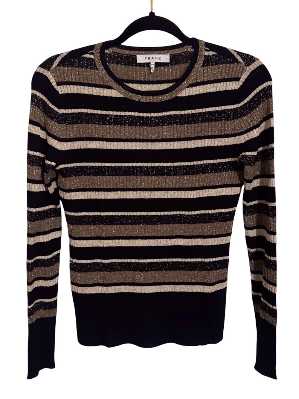 Frame Size Small Multicolor Striped Ribbed Sweater Metallic Long Sleeve Stretch